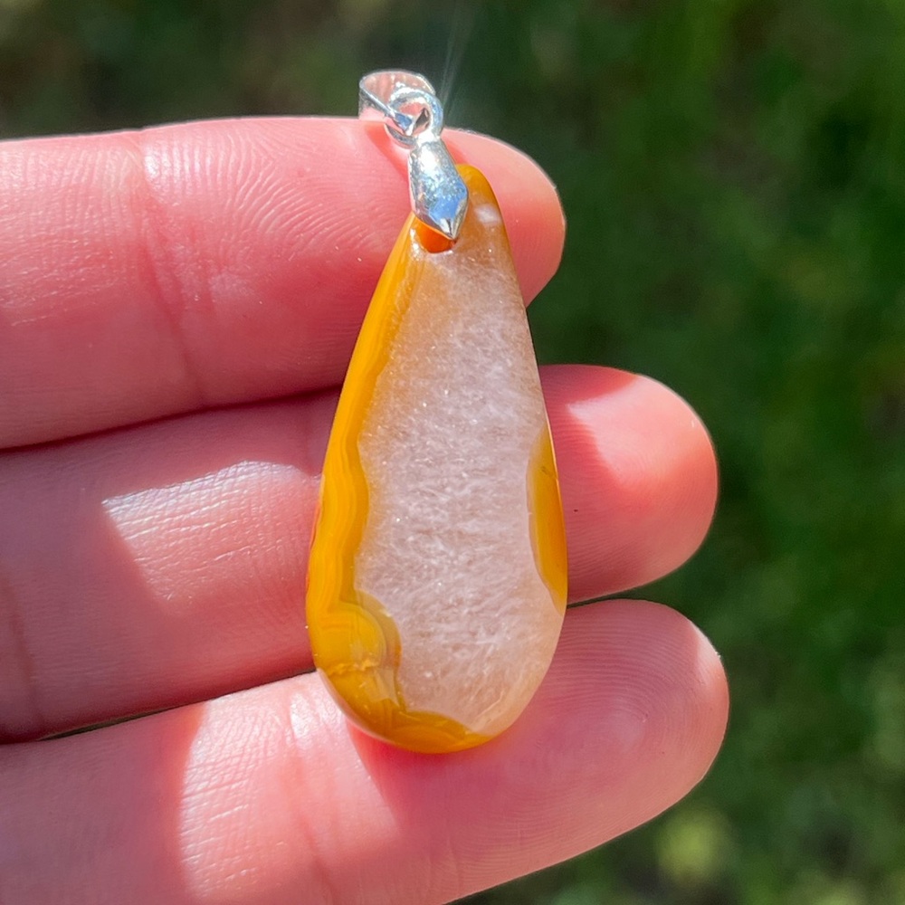 Sterling silver druzy yellow agate pendant
